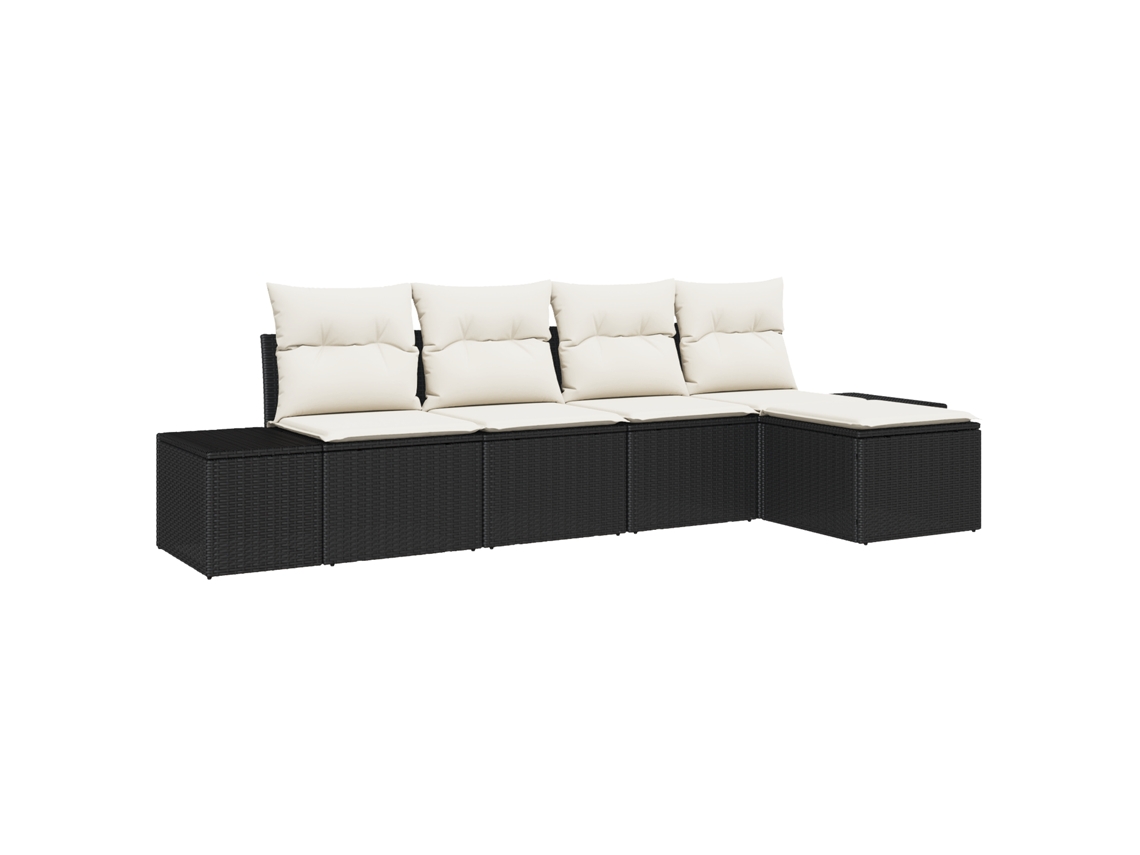 Conjunto 5 Sofá De Jardim Vidaxl Preto Vime Pe (294 X 117 X 85 Cm)