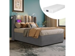 Cama 90x200 Veludo Cinza Com Usb E Colchão