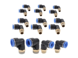 Conjunto de 16 peças de conexão pneumática de engate rápido em cobre e plástico.