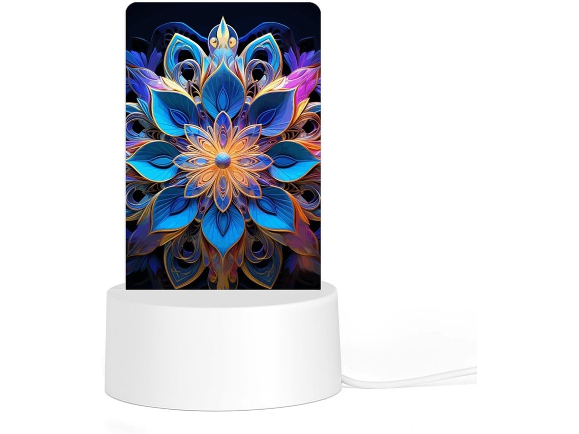 Luminária noturna retangular em acrílico com base e estampa de mandala, luz noturna de LED para quarto e banheiro.