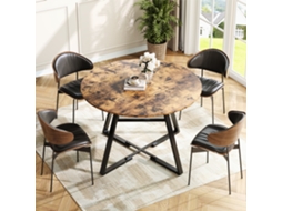 Mesa De Jantar Redonda Com Design Moderno, Base Em Metal, Mesa Redonda Para Cozinha, Sala De Estar E Sala De Jantar Castanho Rosahqnda (120x120x75 Cm)
