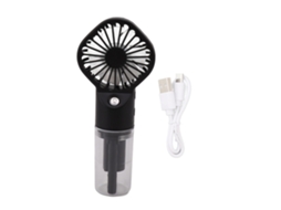 Ventilador de Mão com Névoa USB Recarregável 4 Velocidades Spray Água Preto
