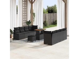 Vidaxl Conjunto De Sofá De Jardim 11 Unid. Preto Vime Pe