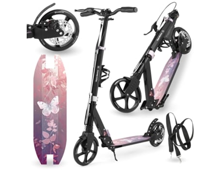 Trotinete Infantil Até 100kg 2 Amortecedores Flores Dobrável 2 Travões Alumínio Abec 7 Hypermotion