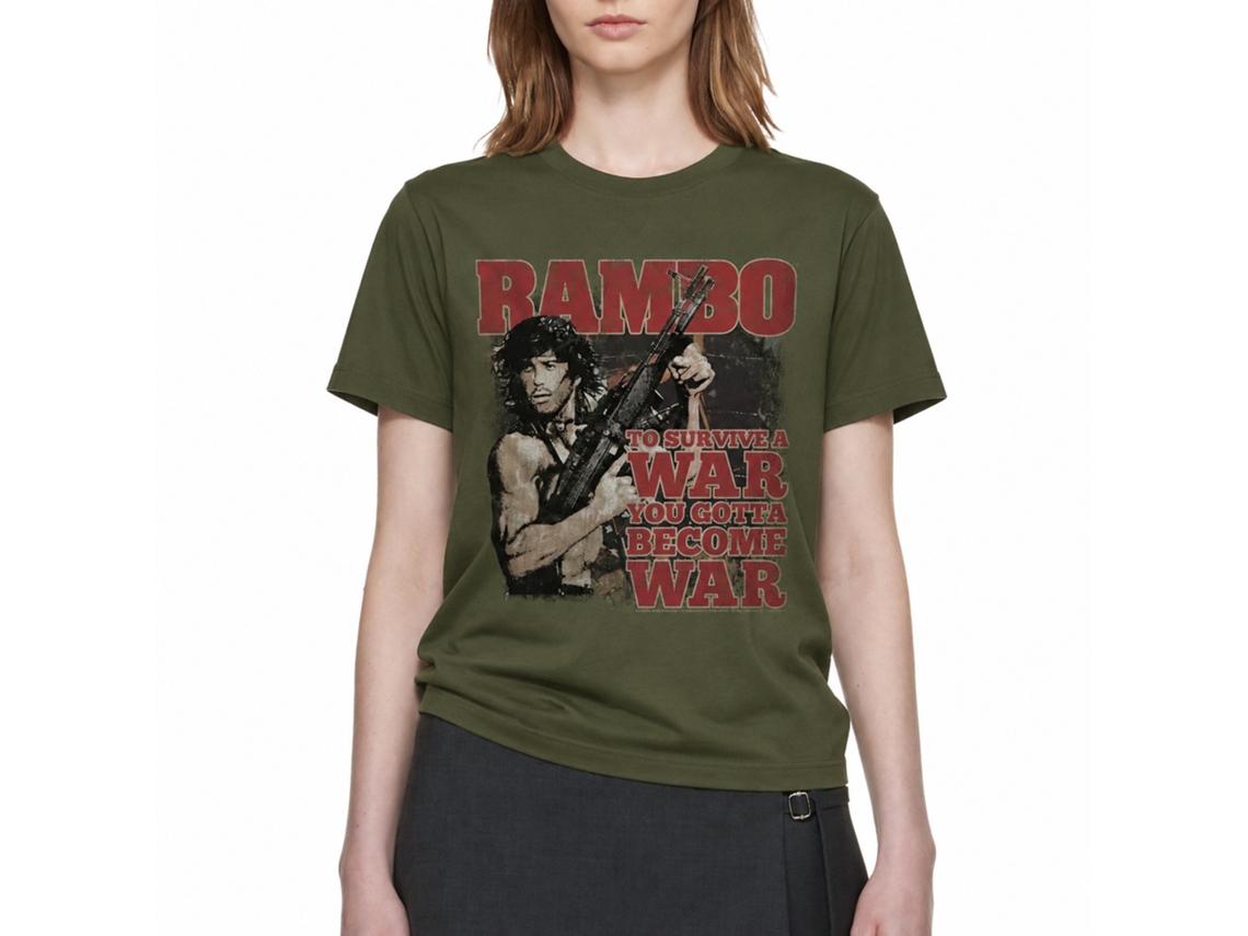 Rockinstone Rambo Movie Become War Solid Military Green Adult T-shirt Size:s