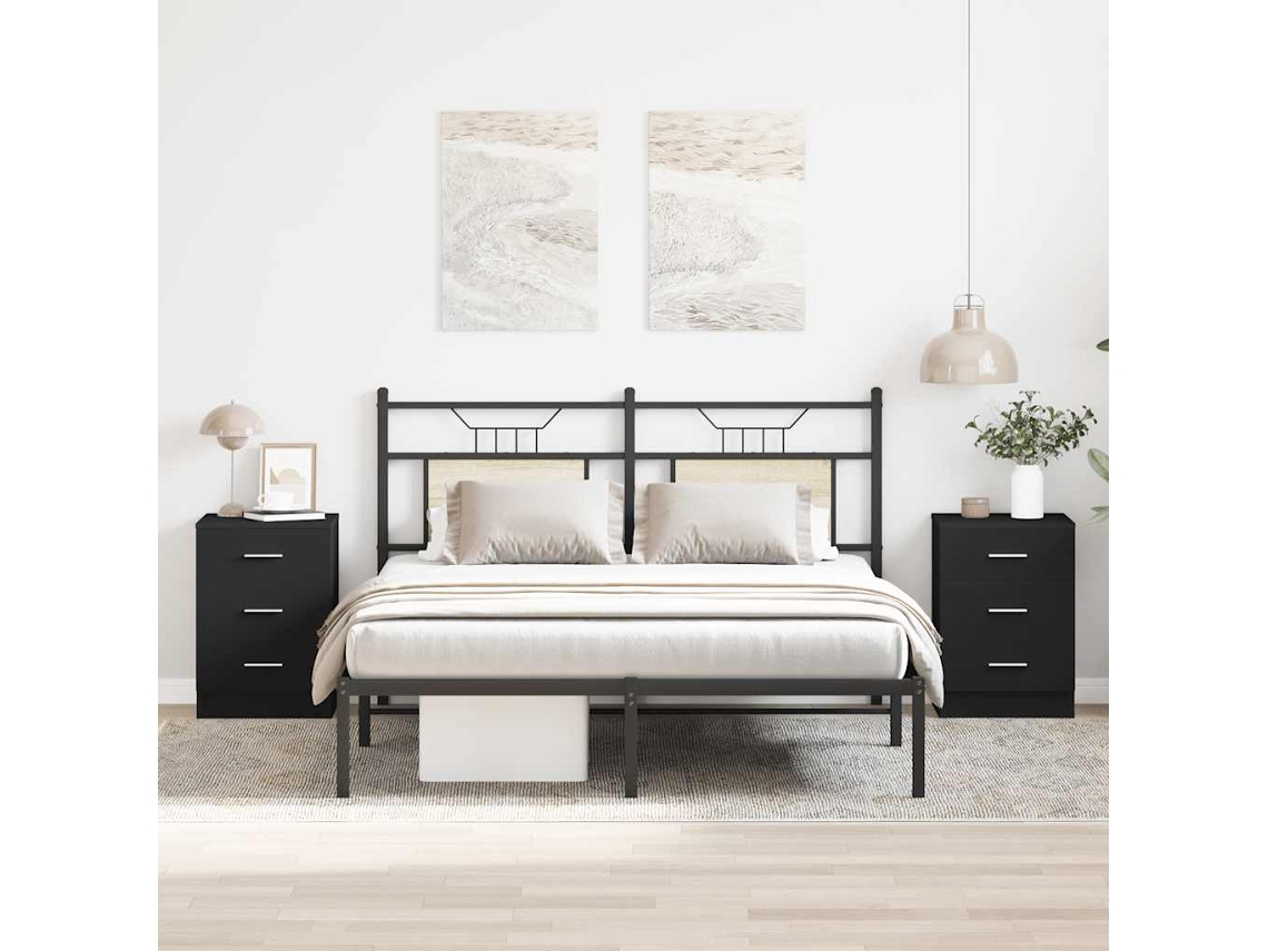 Bedside Cabinet, Bedside Cabinets Vidaxl Preto Madeira Processada (n/a)