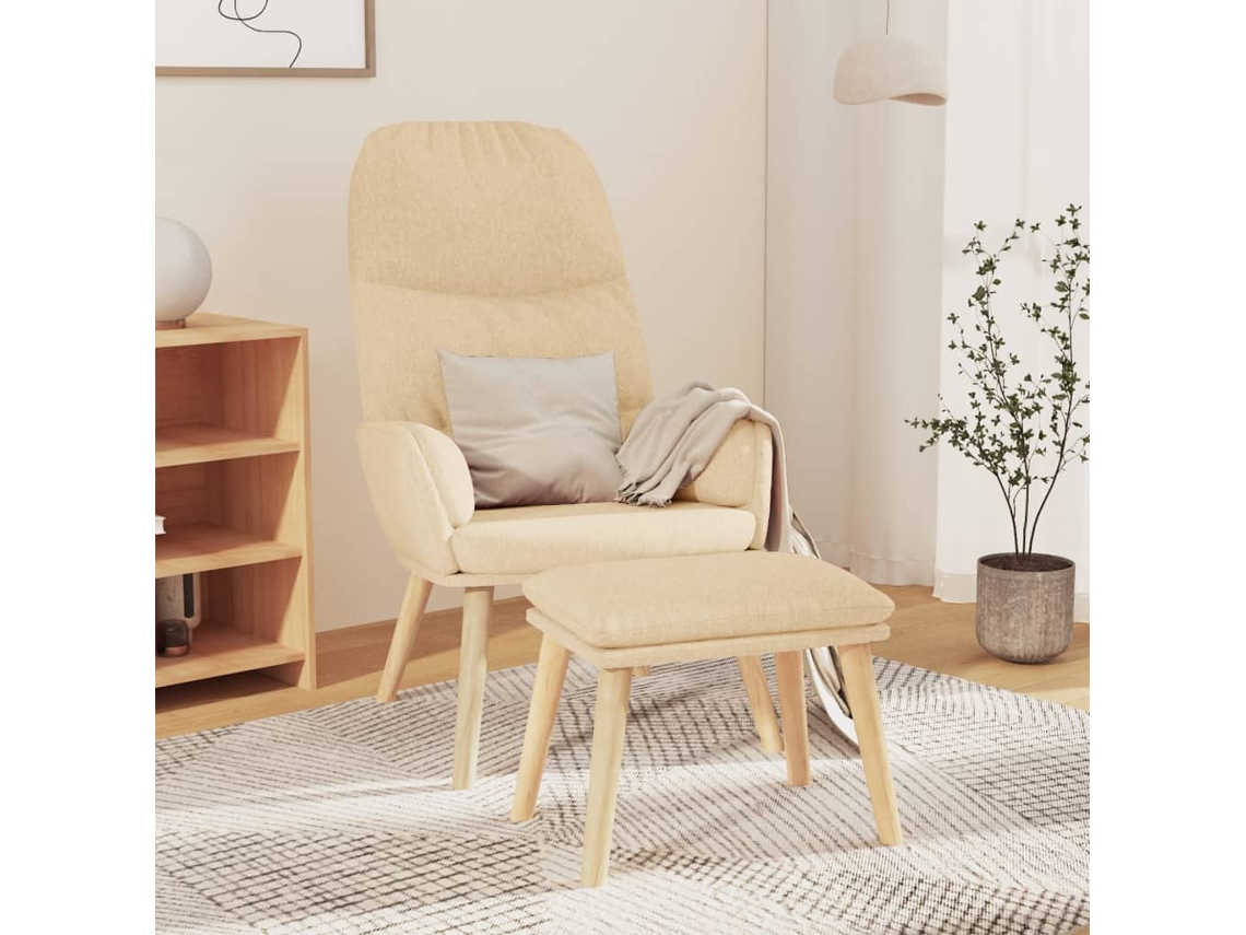 Vidaxl Cadeira De Descanso Com Banco Tecido Cor Creme