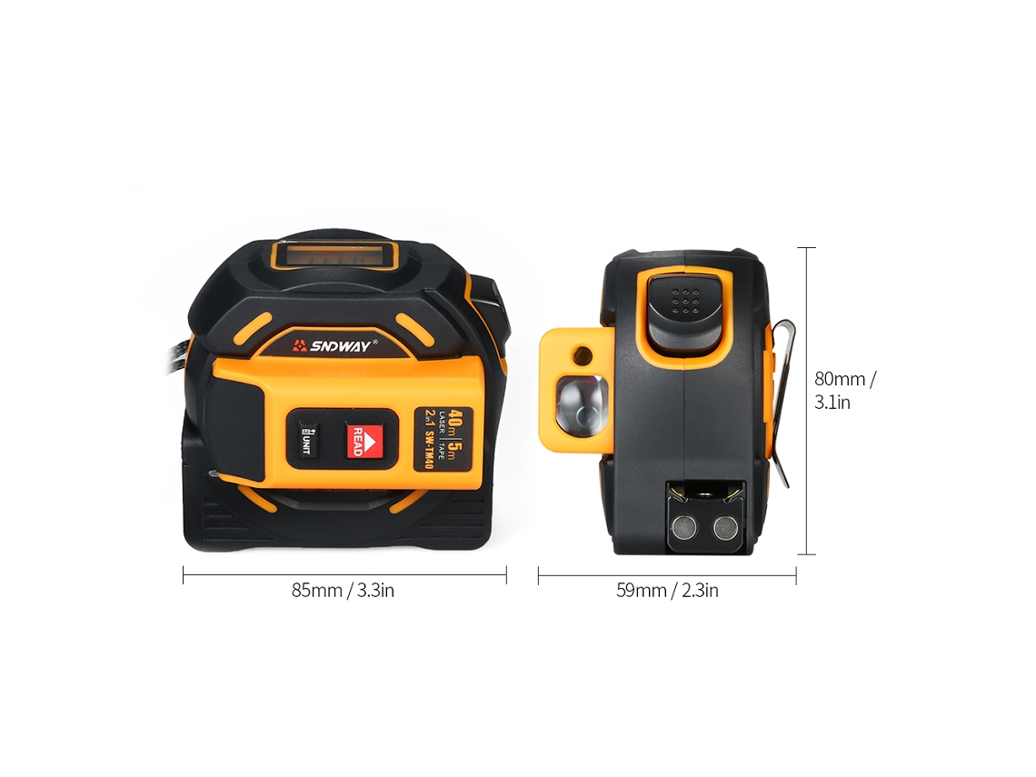 Yuru medidor de Distância Laser Digital 2 em 1 com Fita Métrica 5m e 40m, Rangefinder com Display Lcd e Unidades Múltiplas