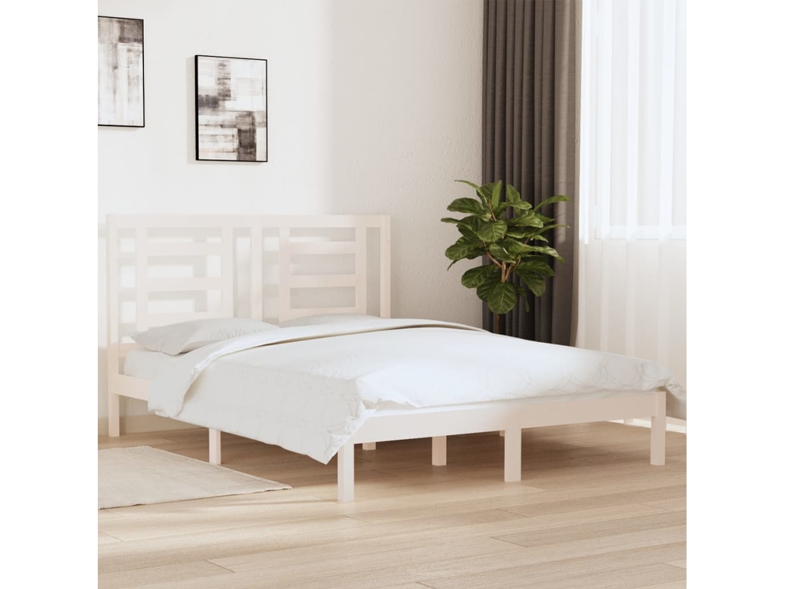 Vidaxl Cama Sem Colchão 160x200 Cm Madeira De Pinho Maciça Branco