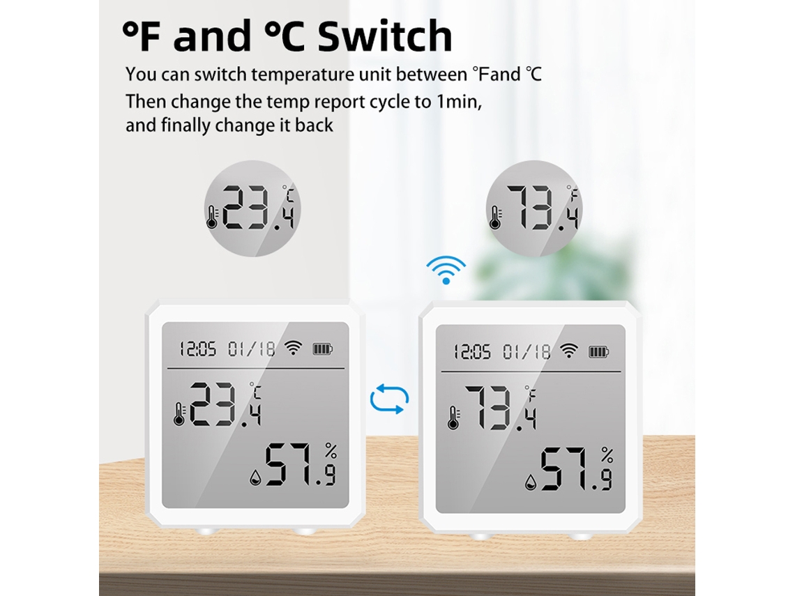 Sensor de Temperatura e Umidade Tuya Wifi Bt YURU com Alarme e Compatível com Alexa