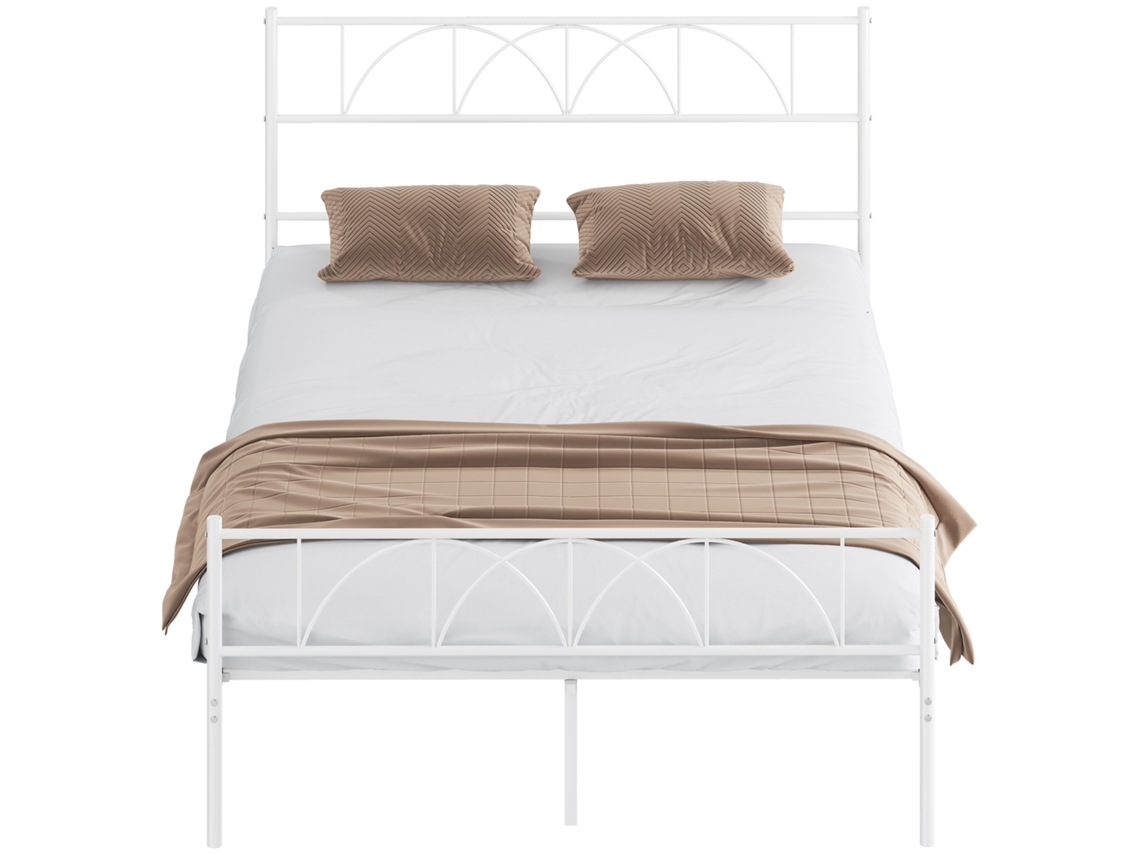 Estrutura da Cama 140x190 Cm com Cabeceira de Suporte de Ripas de Aço Sob a Cama Ge