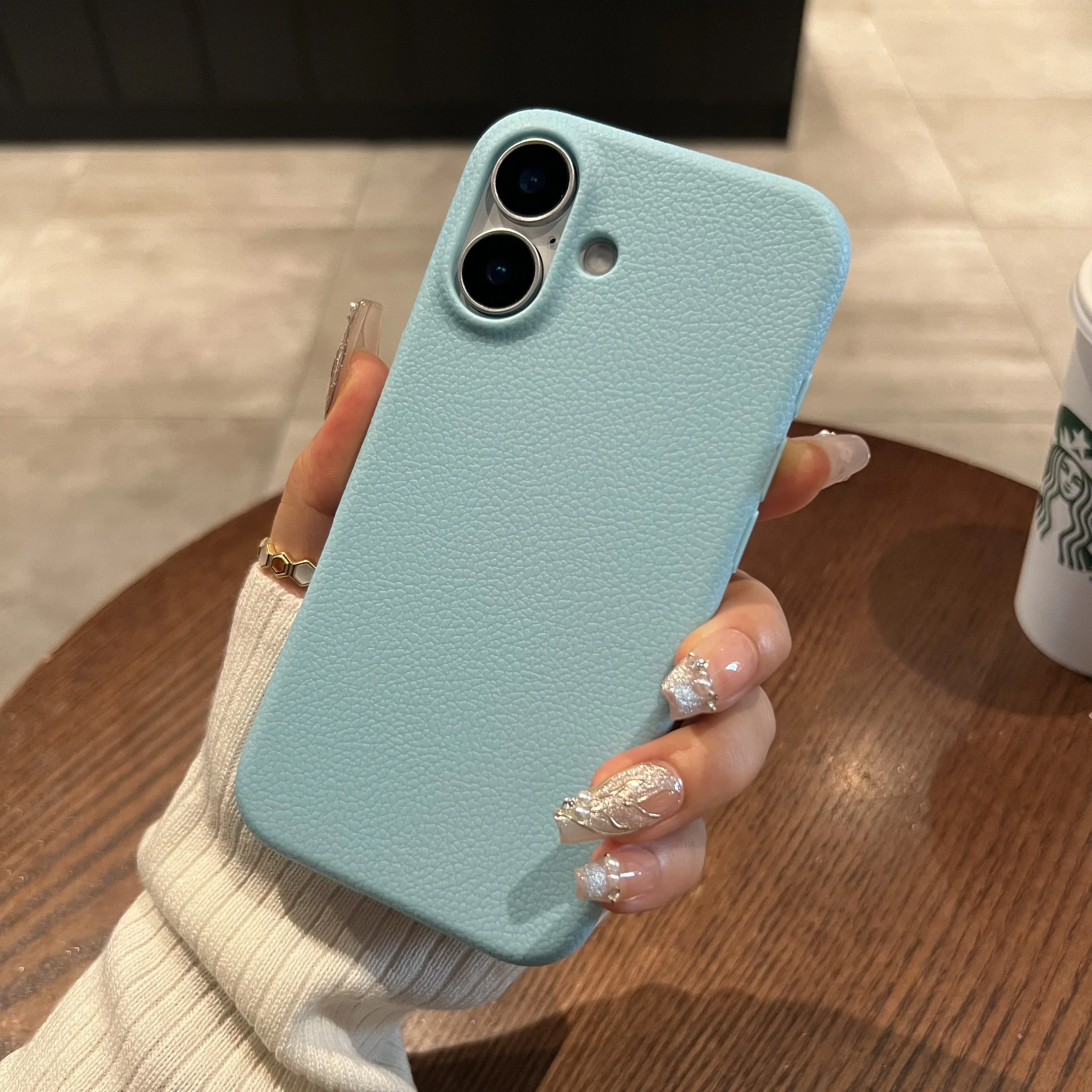 (azul 17) Capa De Celular De Silicone Macio À Prova De Choque Com Textura De Couro, Simples