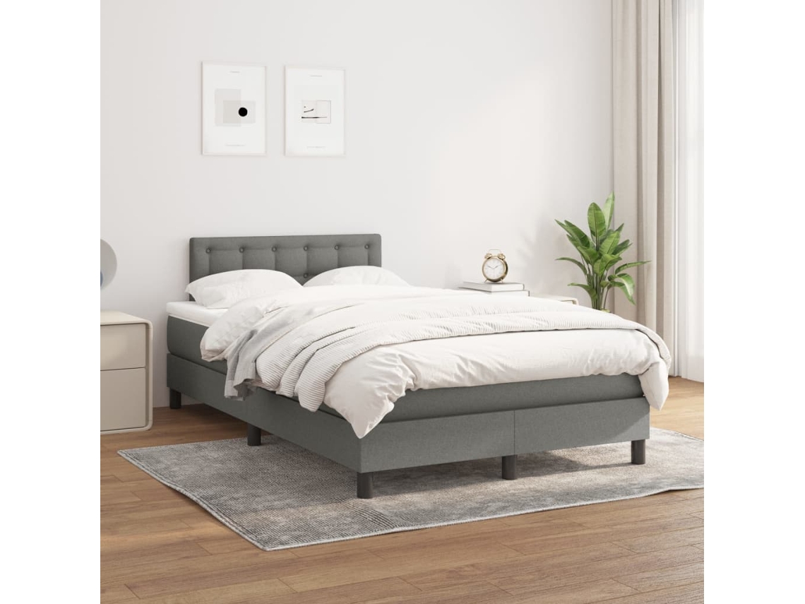 Vidaxl Cama Com Molas/colchão 120x200 Cm Tecido Cinzento-escuro