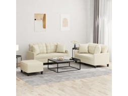 Vidaxl 3 Pcs Conjunto De Sofás Com Almofadas Couro Artificial Creme