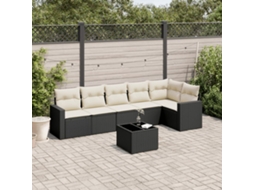 Vidaxl 7 Pcs Conjunto De Sofás P/ Jardim C/ Almofadões Vime Pe Preto