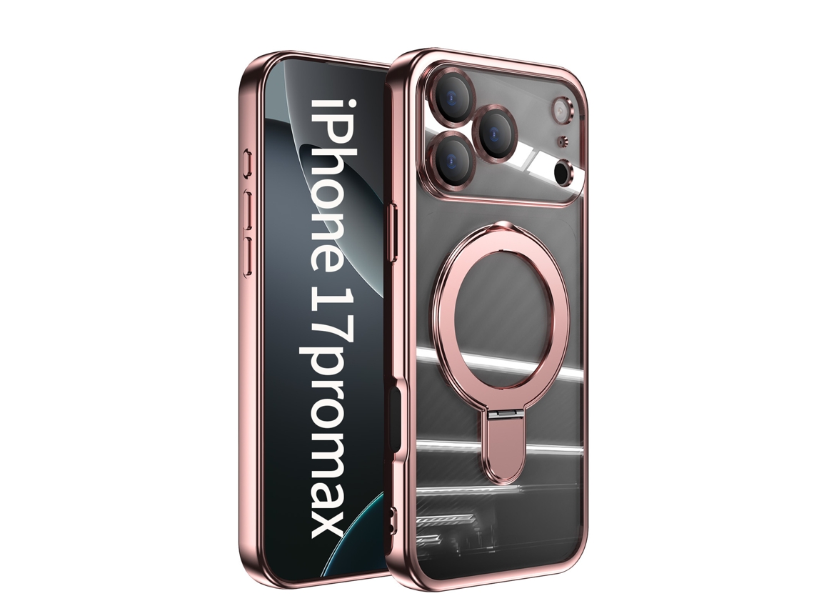 Capa Para Iphone 17 Pro, Compatível Com Magsafe, Com Suporte, Cor Ouro Rosa.