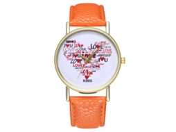 Relógio de quartzo moderno com pulseira de couro PU para casais, mostrador redondo (laranja)