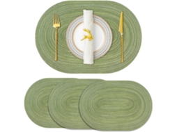 Conjunto 4 Peças - Individuais De Mesa - Tecido Entrançado - Lavável - 35,5x51 Cm - Oval - Verde
