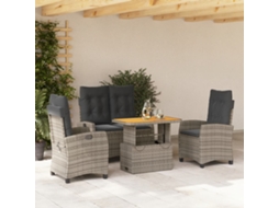 Vidaxl 4 Pcs Conjunto De Jantar P/ Jardim C/ Almofadões Vime Pe Cinza
