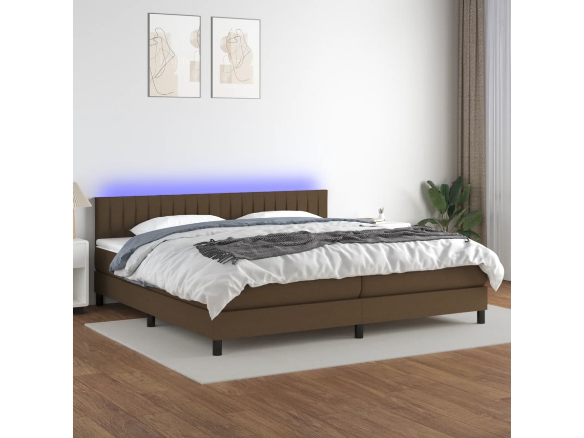 Vidaxl Cama Box Spring C/ Colchão/led 200x200cm Tecido Castanho escuro