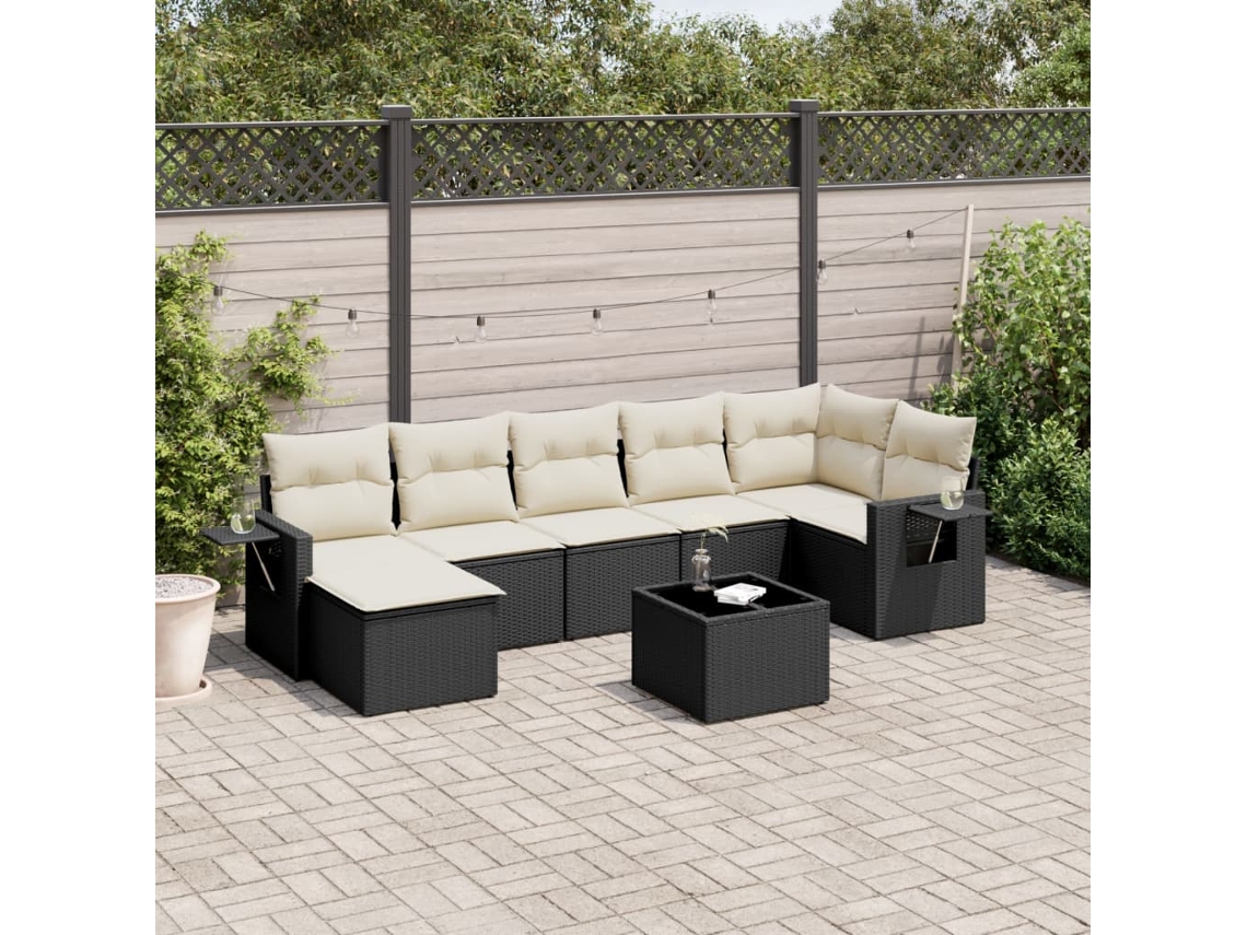 8 Pcs Conjunto Sofás De Jardim Com Almofadões Vime Pe Preto Dkd Home Decor