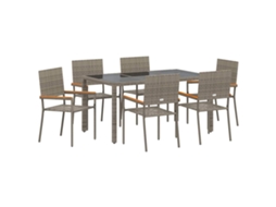 Maison Exclusive - Conjunto Jantar Para Jardim 7 Peças Cinzeto Vime Pe