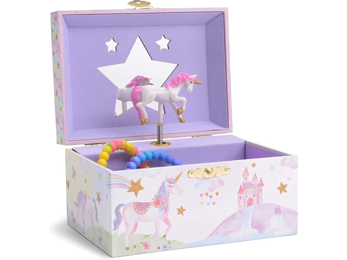 Caixa de Música Unicórnio com Glitter para Meninas, Porta Joias Mélodie a Bela Sonhadora AQUAFORGE (14,5x10,5x8,5 cm)