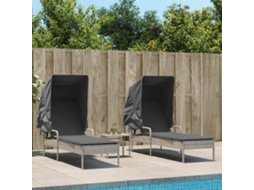 Vidaxl Espreguiçadeiras Com Toldos E Mesa 2 Pcs Vime Pe Cinzento-claro