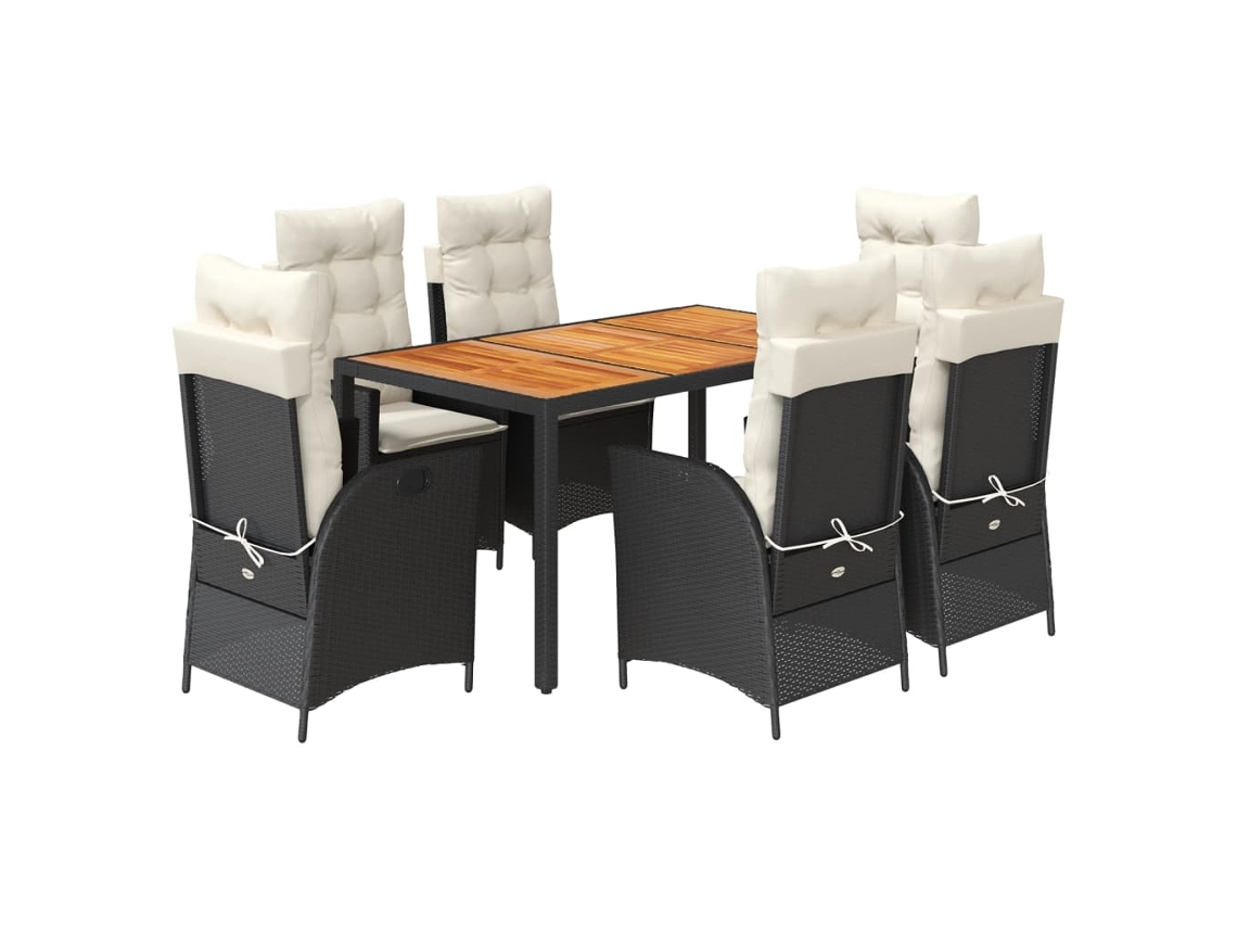 Conjunto de 7 Jantar para Jardim com Almofadões Vime Pe Preto MAISON EXCLUSIVE