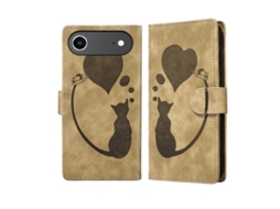 Capa De Couro Para Iphone 17 Air Shell Com Gato E Coração Em Relevo.