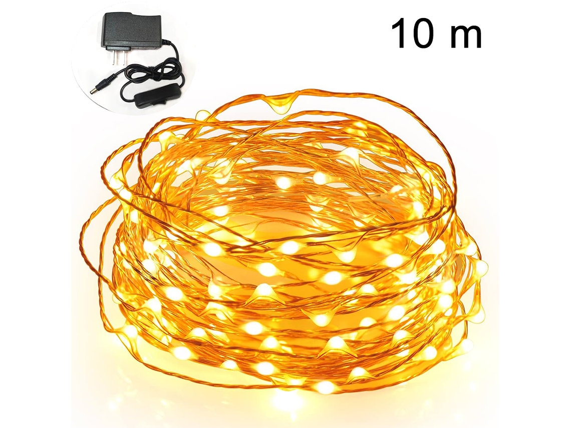 Botão Interruptor Plug-In 10M Led String Lights Fio de Cobre Luzes Decorativas 100 Leds para Casamento Quarto Pátio Natal