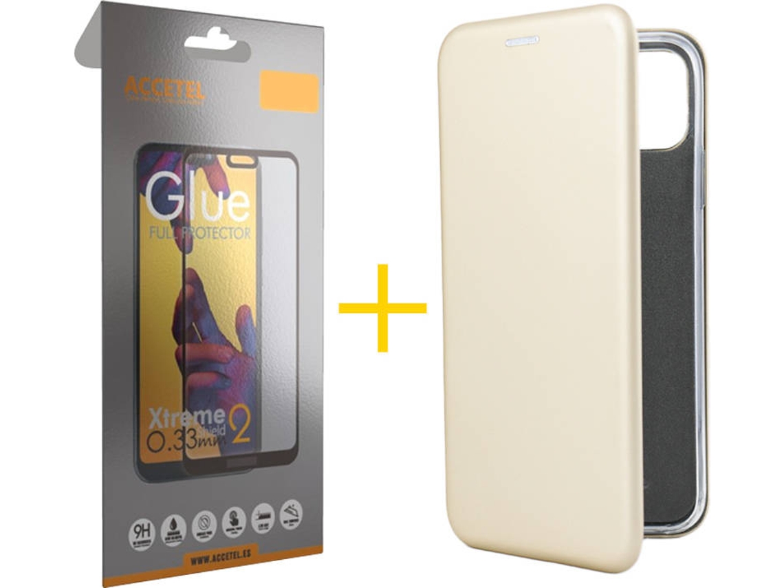 Kit Capa + Película de Vidro Full iPhone 12 Pro Max Skyhe PRM Flip Cover Dourado