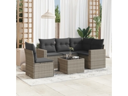 Vidaxl 6 Pcs Conjunto Sofás De Jardim Com Almofadões Vime Cinzento
