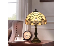 Abajur De Mesa Barroco Estilo Tiffany Com Cúpula Vitral 30cm Diâmetro Base Em Liga Zinco, Ideal Para Leitura Em Quartos