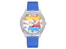 Relógio Feminino Casual de Quartzo com Pulseira Pu Padrão Natalino Cute Presente (azul)