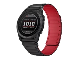 Bracelete para Garmin Silicone Magnético Três Contas com Conector Preto, Vermelho e Preto XIAOMOYU (26mm)