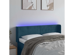Vidaxl Cabeceira Cama C/ Luzes Led Veludo 147x16x78/88 Cm Azul-escuro
