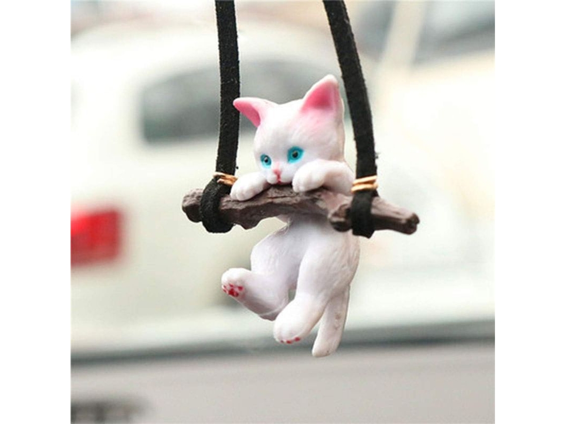 Enfeite criativo de gatinho para pendurar no retrovisor do carro, fofo e simples.