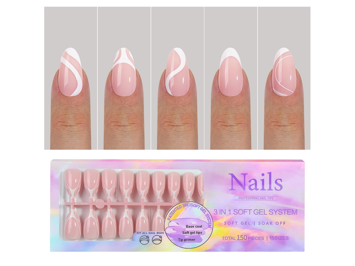 Uñas Falsas De Gel Suaves Color Nude 15 Tamaños 150pcs Con Base Y Primer Preaplicados Para Arte De Uñas Diy