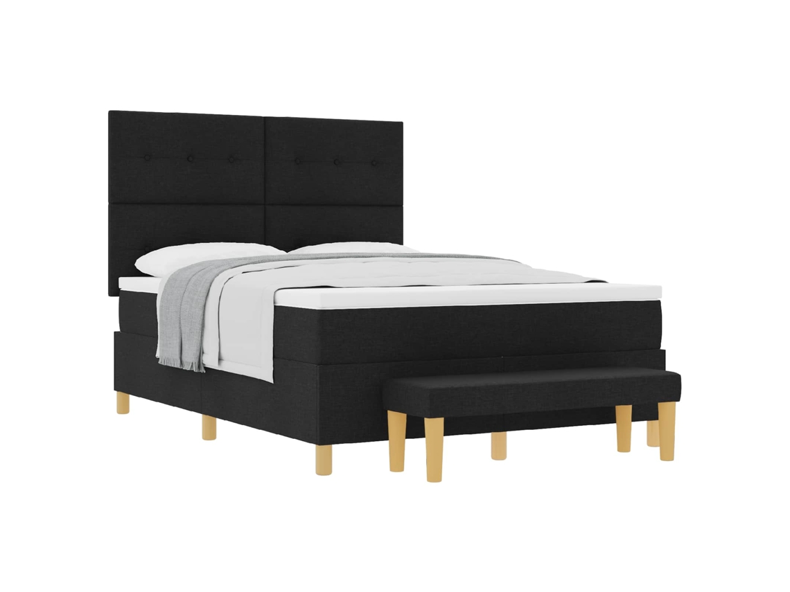 Cama Box com Cabeceira Preto 200 X 140 Cm Tecido MAISON EXCLUSIVE