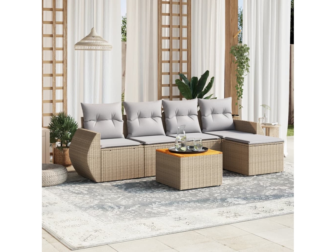 Vidaxl 6 Pcs Conjunto de Sofás P/ Jardim com Almofadões Vime Pe Bege