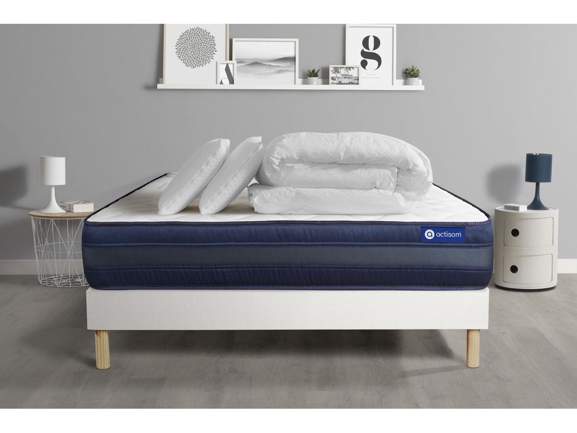 Conjunto Completo De Cama - Colchão 180x200 Cm + Estrado De Molas Com Ripas (kit) + 2 Almofadas + Edredão - Actimemo Tech
