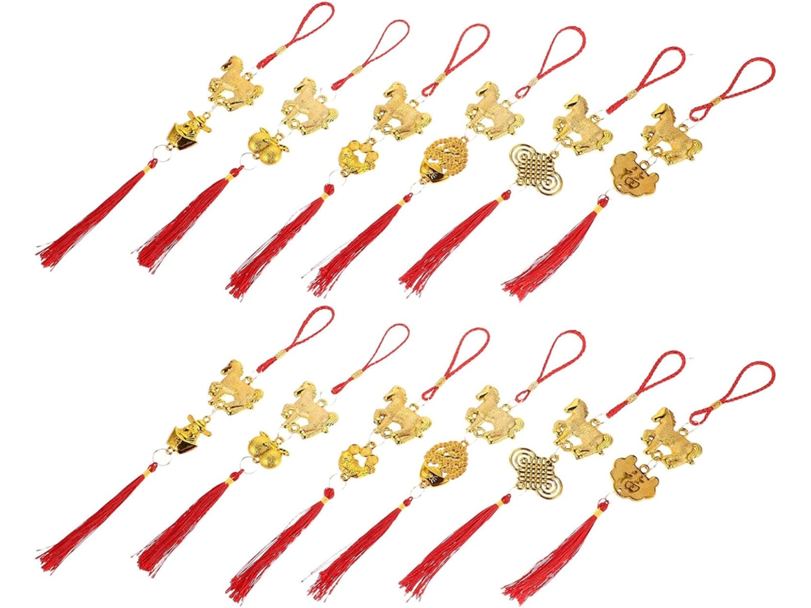 Conjunto 12 Elegantes Enfeites Suspensos Chinês 2026 Plástico Poliéster Ornamentos Refinados Ambientes GOKOCO