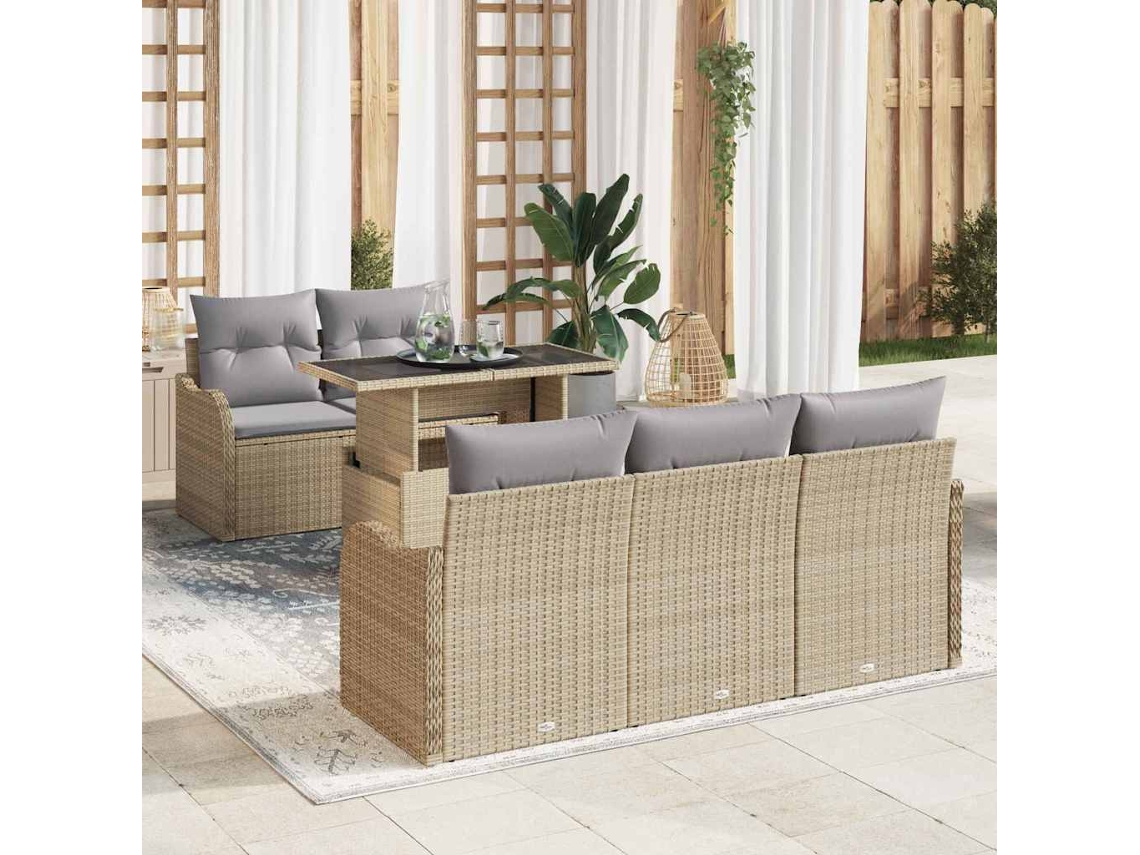 Vidaxl Conjunto De Sofá De Jardim Com Almofada 6 Pcs Bege Vime Pe