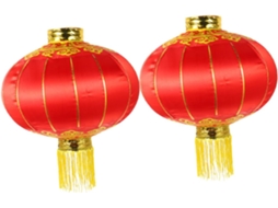 Conjunto de 2 Lanternas Chinesas Vintage Ovais de Seda Vermelha para Pendurar, em Estilo Asiático e Oriental. SFUSHOS