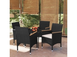 Vidaxl 5 Pcs Conjunto de Jantar P/ Jardim C/ Almofadões Preto