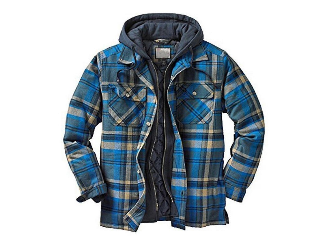 Camisa Flanela Com Forro De Edredom De Inverno, Ajuste Relaxado, Material Pesado, Versátil E Quente Azul