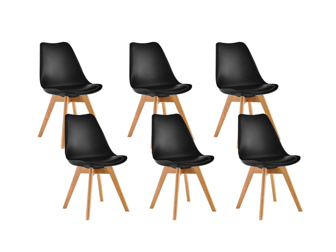 Cadeira Estilo Nórdico Preto 6 Unidades