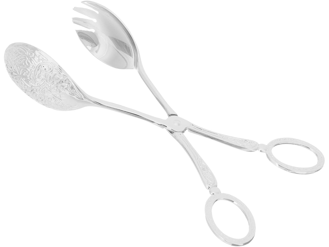 Pinça De Alimentos Confortável Em Liga Alumínio Prateado, Ideal Para Churrascos, Saladas, Frutas, Legumes E Buffets Ao