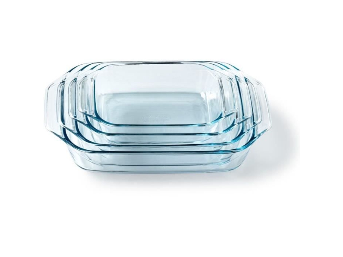 Conjunto de 4 assadeiras retangulares de vidro Pyrex, 27/31/35/39 cm